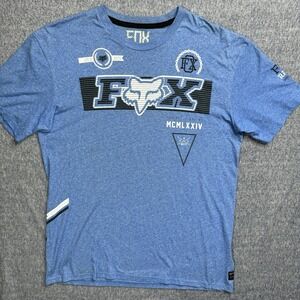 Fox Racing "Life Is Moto" Graphic Label Blue T-Shirt‎ Men's Size XL Y2K